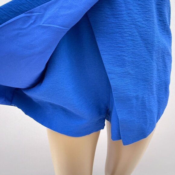 Finders Keepers Blue Deep V-Neck Romper Backless Cutout Wrap Skort M - Picture 10 of 15